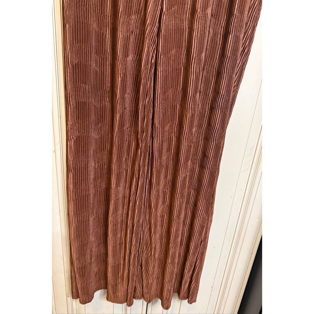Meshki Women's Yara Plisse High Waist Pull On Wide Leg Pants Brown Sz Small NWOT - Picture 5 of 7